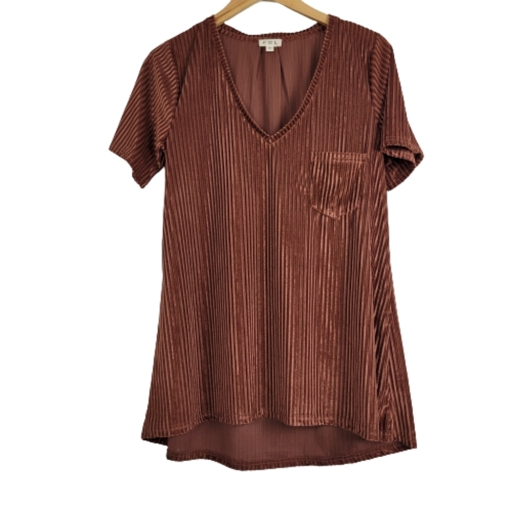 Pol velvet ribbed bronze v-neck top